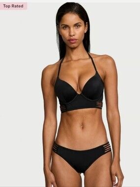 Victoria's Secret Bombshell Push-Up Longline Bikini Top 36D And Medium Bottoms